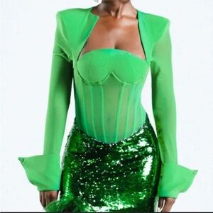 HANIFA GREEN ISANI CORSET BODYSUIT TOP - LARGE